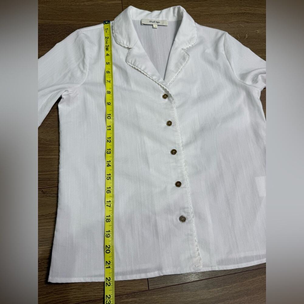 Simple Retro White Button Front Blouse Lace Trim Cottagecore Vintage Inspired Sm - Picture 10 of 10